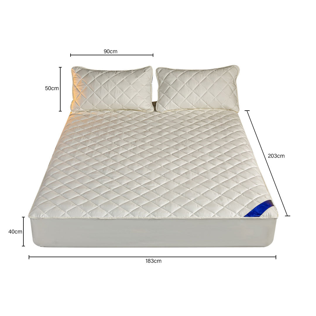 SOGA White 183cm Wide Cross-Hatch Mattress Cover Thick Quilted Stretchable Bed Spread Sheet Protector with Pillow Covers