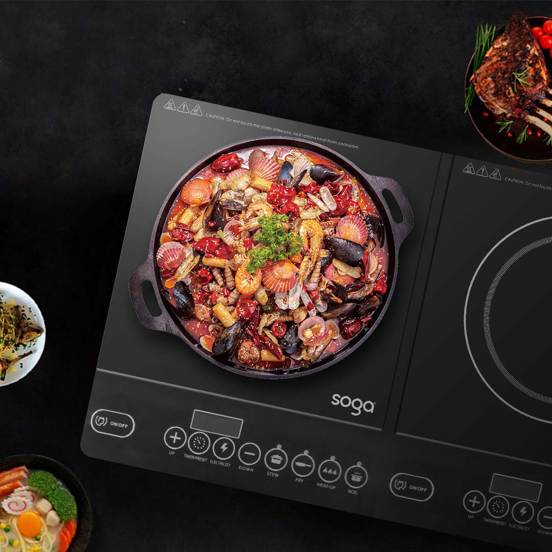 SOGA Dual Burners Cooktop Stove, 20cm and 26cm Induction Frying Pan Skillet