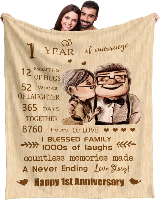 1st Wedding Anniversary Blanket, 1 Years of Anniversary Marriage Gifts 1st Wedding Gift Wife Husband Happy 1st Anniversary Couple Mom Dad Parents