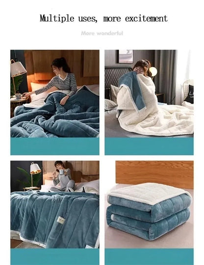 Anyhouz Blanket Green Coral Fleece Autumn Winter Warm 3 Layers Thicken Flannel Soft Comfortable Warmth Quilts Washable 180x200cm