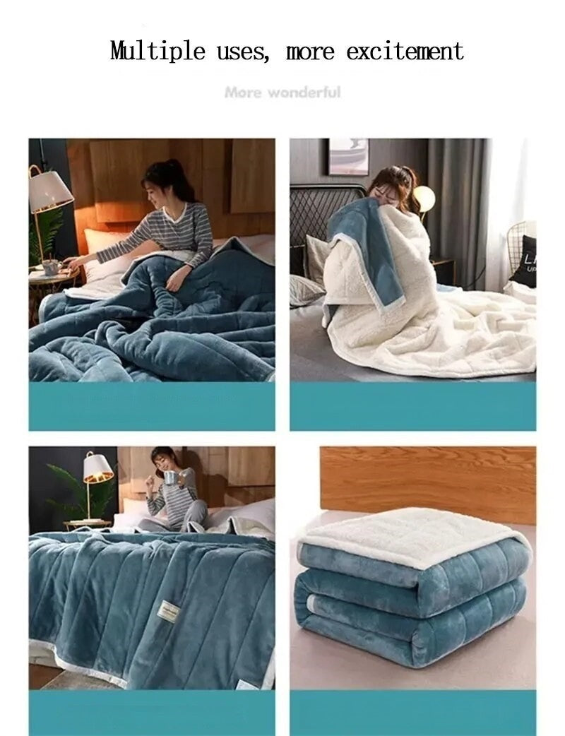 Anyhouz Blanket Light Grey Fleece Autumn Winter Warm 3 Layers Thicken Flannel Soft Comfortable Warmth Quilts Washable 120x200cm