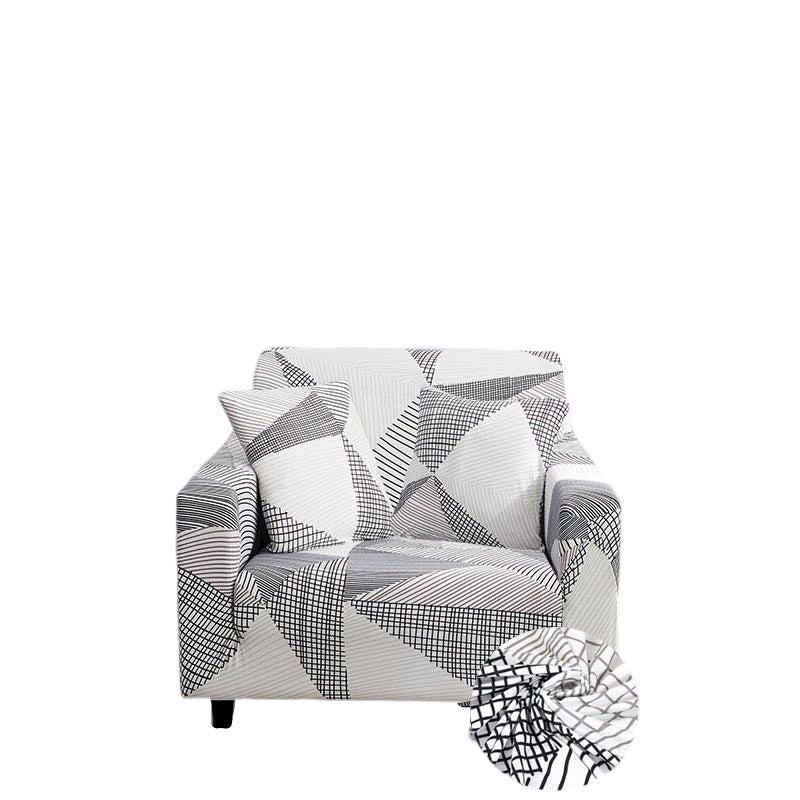 Anyhouz 1 Seater Sofa Cover White Geometric Style and Protection For Living Room Sofa Chair Elastic Stretchable Slipcover