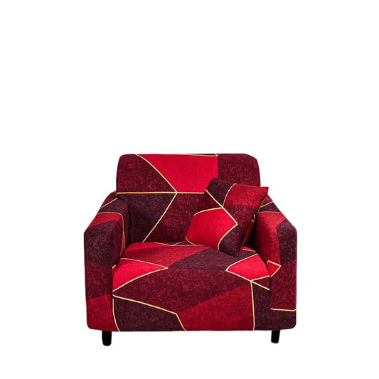 Anyhouz 1 Seater Sofa Cover Red Geometric Style and Protection For Living Room Sofa Chair Elastic Stretchable Slipcover