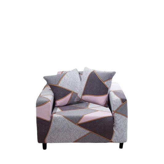 Anyhouz 1 Seater Sofa Cover Gray Pink Geometric Style and Protection For Living Room Sofa Chair Elastic Stretchable Slipcover