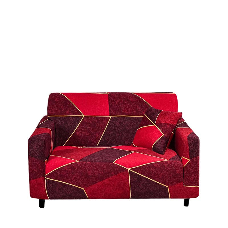 Anyhouz 2 Seater Sofa Cover Red Geometric Style and Protection For Living Room Sofa Chair Elastic Stretchable Slipcover