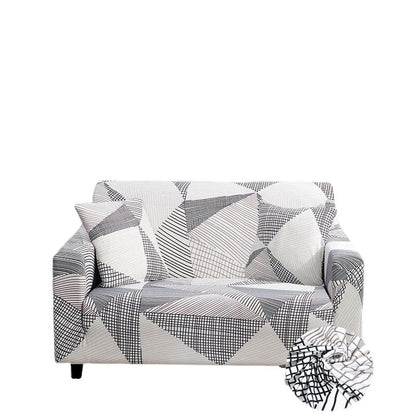 Anyhouz 2 Seater Sofa Cover White Geometric Style and Protection For Living Room Sofa Chair Elastic Stretchable Slipcover