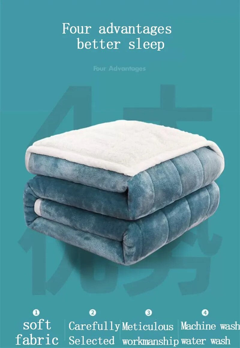 Anyhouz Blanket Light Grey Fleece Autumn Winter Warm 3 Layers Thicken Flannel Soft Comfortable Warmth Quilts Washable 150x200cm