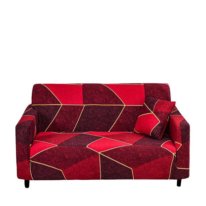 Anyhouz 3 Seater Sofa Cover Red Geometric Style and Protection For Living Room Sofa Chair Elastic Stretchable Slipcover