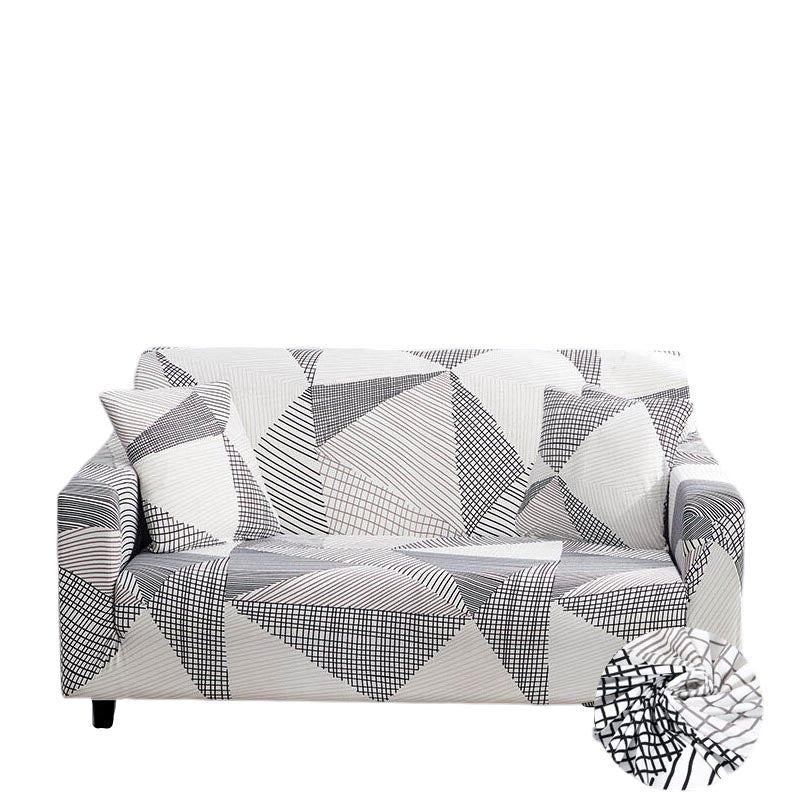 Anyhouz 3 Seater Sofa Cover White Geometric Style and Protection For Living Room Sofa Chair Elastic Stretchable Slipcover