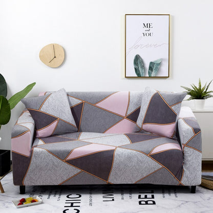 Anyhouz 1 Seater Sofa Cover Gray Pink Geometric Style and Protection For Living Room Sofa Chair Elastic Stretchable Slipcover