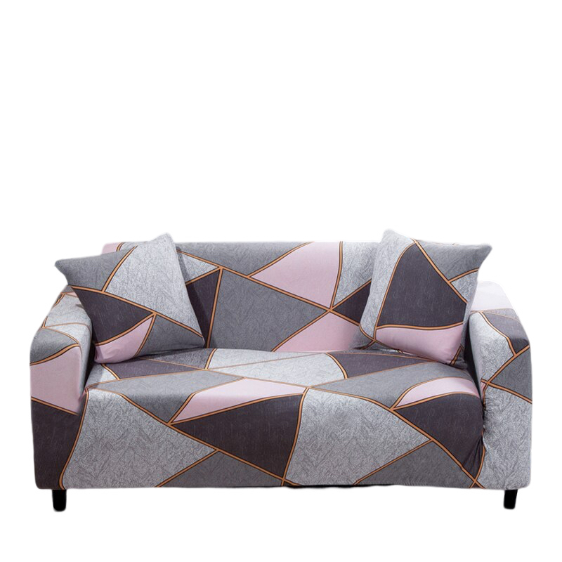 Anyhouz 4 Seater Sofa Cover Gray Pink Geometric Style and Protection For Living Room Sofa Chair Elastic Stretchable Slipcover