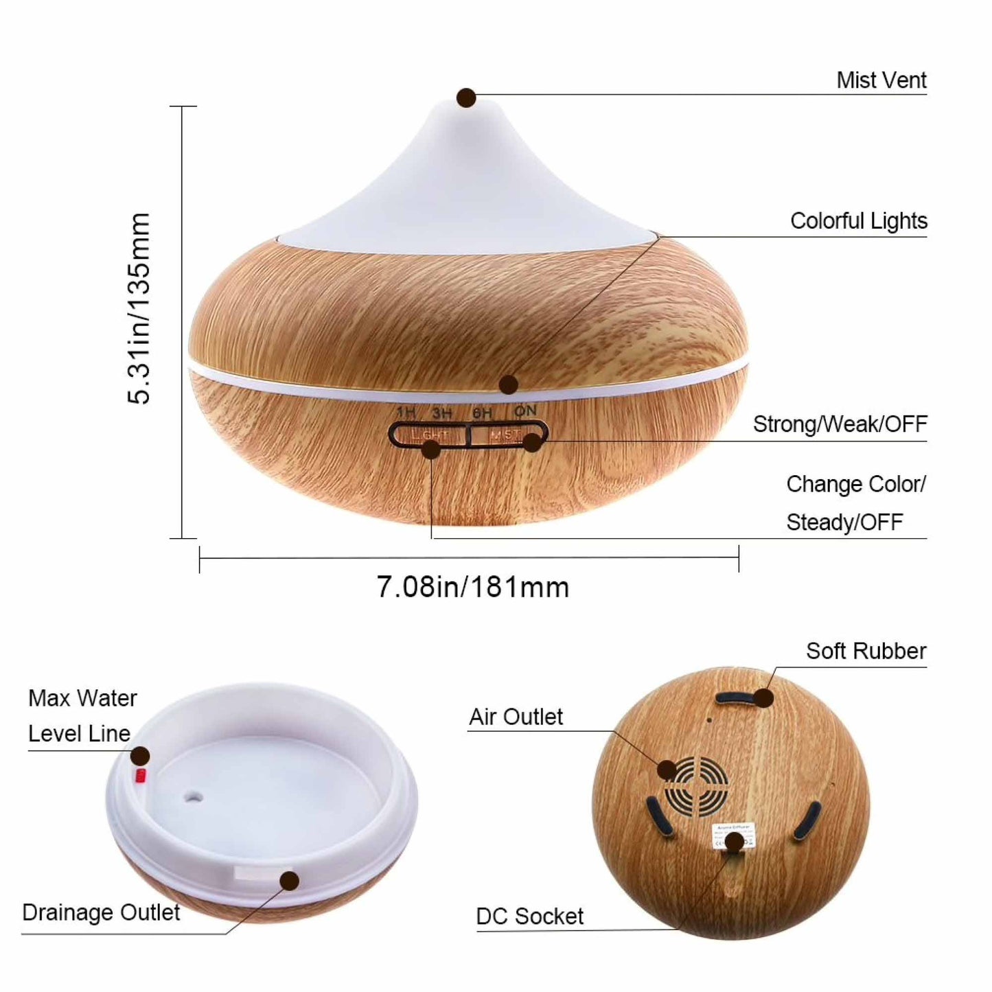 500ml Essential Oil Aroma Diffuser - Electric Aromatherapy Mist Humidifier