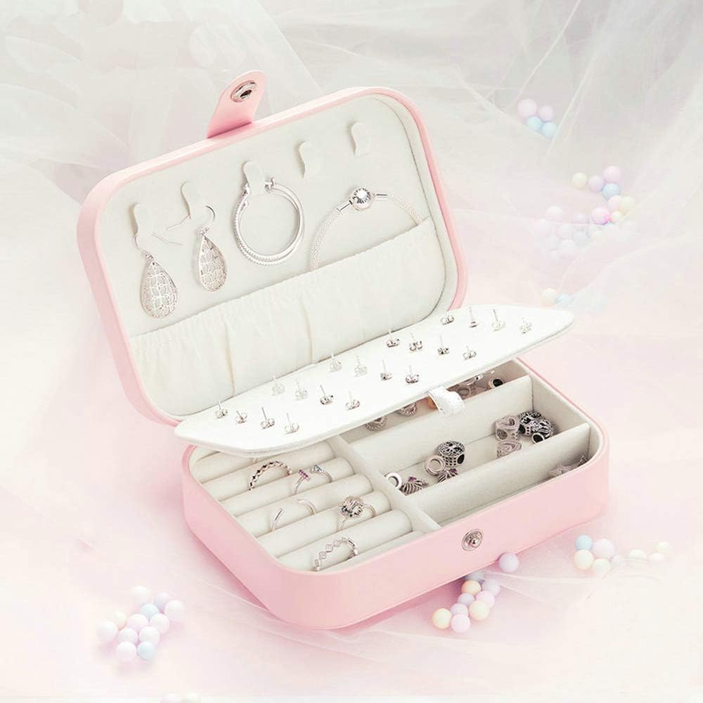 Travel Jewellery Box, T Tersely Portable Jewelry Box Jewellery Case for Rings Necklace Stud Bracelets Gift Jewellery Organiser Boxes for Women Girls Pink