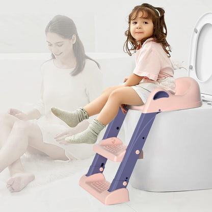 Potty Training Seat with Step Stool Ladder, USOR Potty Training Toilet for Kids Boys Girls Toddlers-Comfortable Safe Potty Seat with Anti-Slip Pads Folding Ladder (Pink)