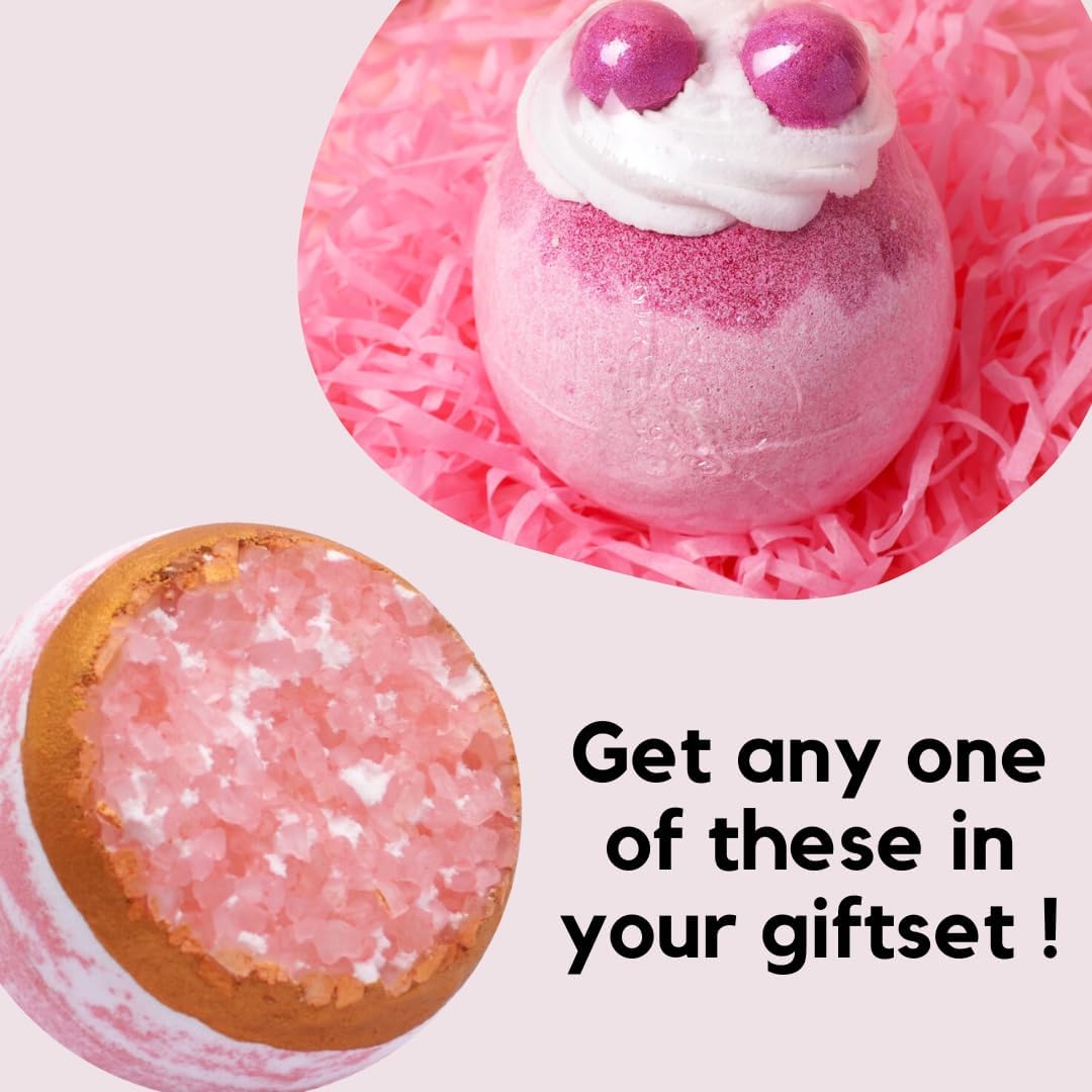 Luxury gifts for women with a Love Bath bomb, scented Candle, Shower steamer, a cute towel teddy, an organic oatmeal soap, and a Greeting card. great for Birthday, New year, or any occasion