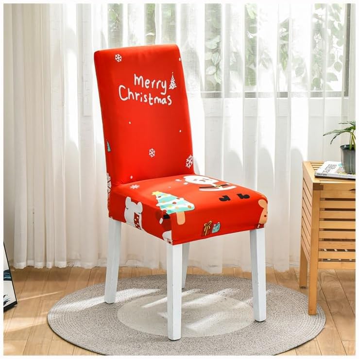 Anyhouz Chair Cover Bright Red Merry Christmas Santa Design with Anti-Dirt and Elastic Material for Dining Room Kitchen Wedding Hotel Banquet Restaurant