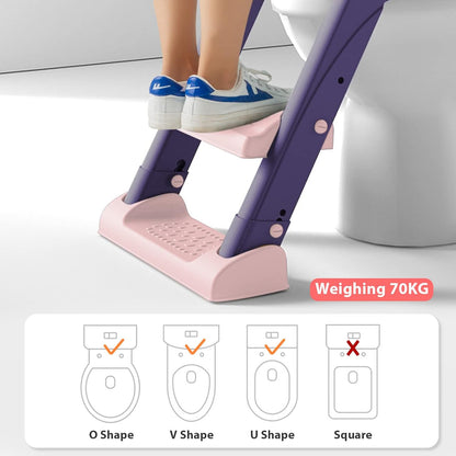 Potty Training Seat with Step Stool Ladder, USOR Potty Training Toilet for Kids Boys Girls Toddlers-Comfortable Safe Potty Seat with Anti-Slip Pads Folding Ladder (Pink)