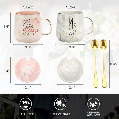 Mr Right and Mrs Always Right Couples Coffee Mugs Cups Gifts Set for Engagement Wedding Bridal Shower Bride and Groom to Be Newlyweds Anniversary