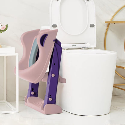 Potty Training Seat with Step Stool Ladder, USOR Potty Training Toilet for Kids Boys Girls Toddlers-Comfortable Safe Potty Seat with Anti-Slip Pads Folding Ladder (Pink)