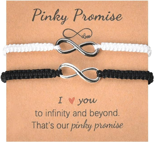 Matching Bracelets for Couples Gifts for Him Her Pinky Promise Bracelet for Couple Anniversary Birthday Gifts for Wife Husband Boyfriends Gift from Girlfriend Adjustble Braided Infinite Rope Bracelet