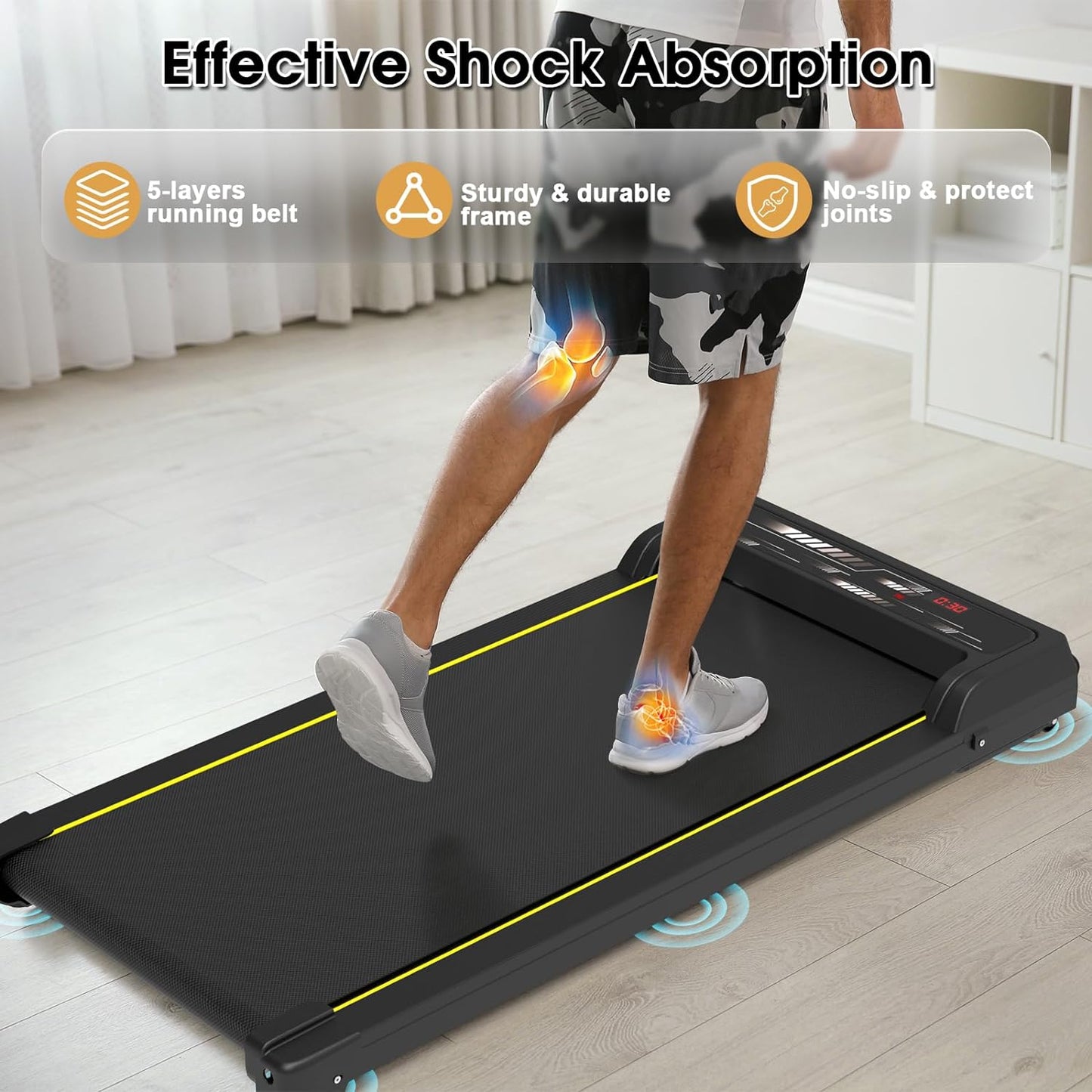 ADVWIN Walking Pad Treadmill, Under Desk Electric Treadmill, Compact Portable Walking Jogging Running Machine for Home Office with LED Display, Low Noise