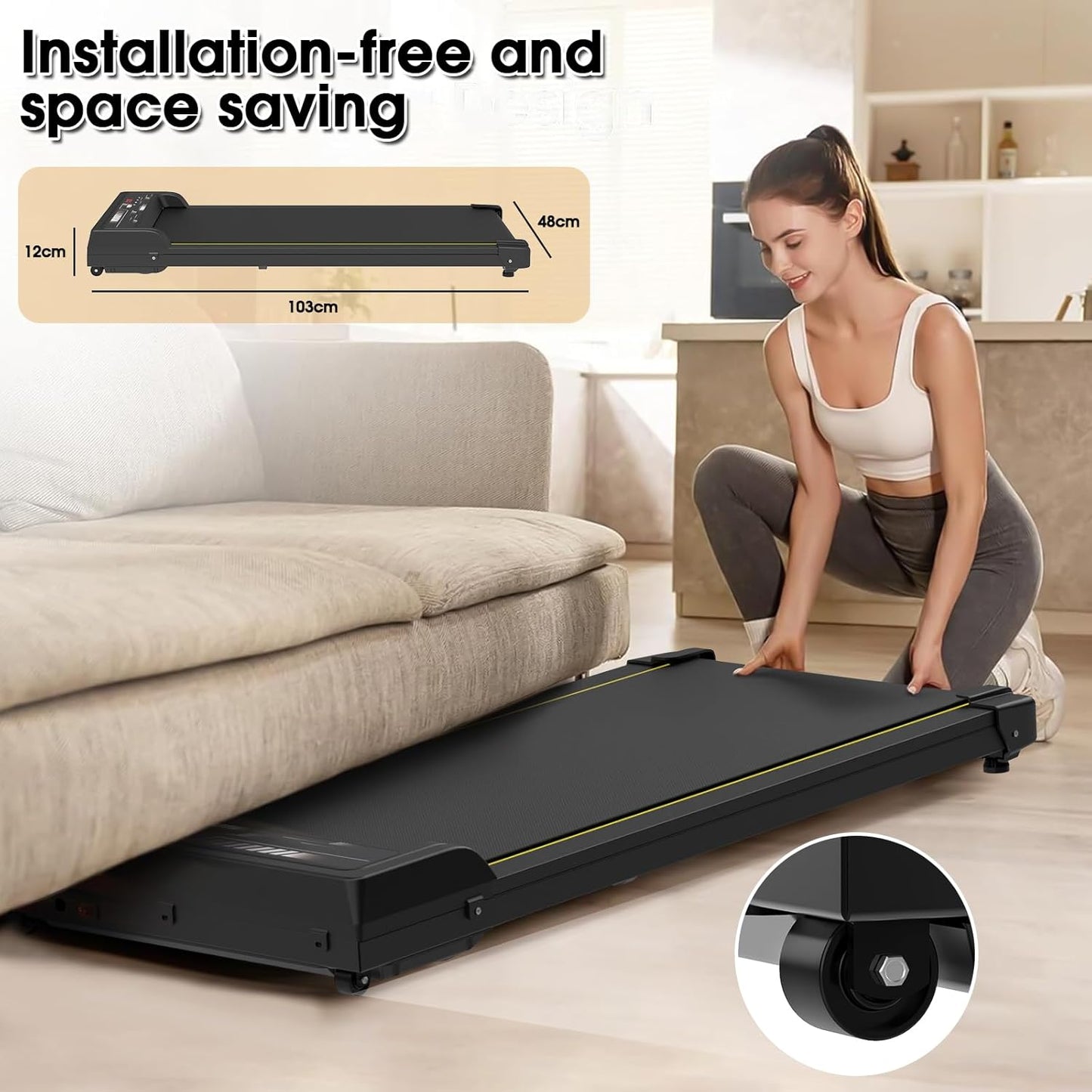 ADVWIN Walking Pad Treadmill, Under Desk Electric Treadmill, Compact Portable Walking Jogging Running Machine for Home Office with LED Display, Low Noise