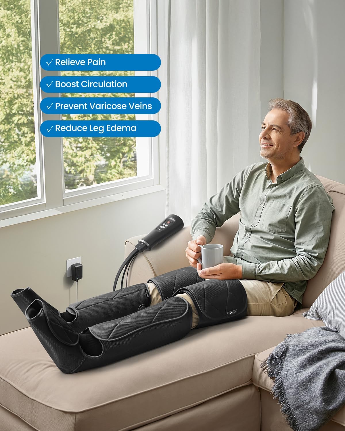 RENPHO Leg Massager FSA HSA Eligible, Air Compression Leg Massager for Circulation and Relaxation, Effective for Father Mother Reduce Swelling Muscles Relaxation-Black