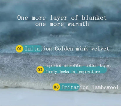 Anyhouz Blanket Light Blue Coral Fleece Autumn Winter Warm 3 Layers Thicken Flannel Soft Comfortable Warmth Quilts Washable 180x200cm