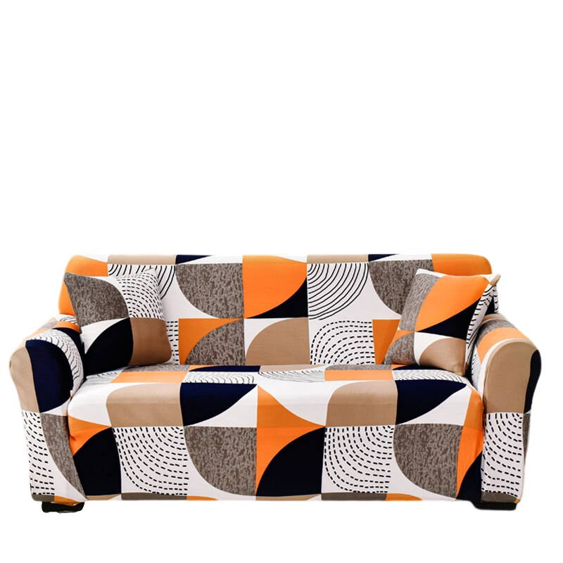 Anyhouz 4 Seater Sofa Cover Orange Geometric Style and Protection For Living Room Sofa Chair Elastic Stretchable Slipcover