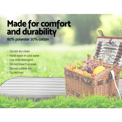 Alfresco 4 Person Picnic Basket Baskets Wicker Deluxe Outdoor Insulated Blanket