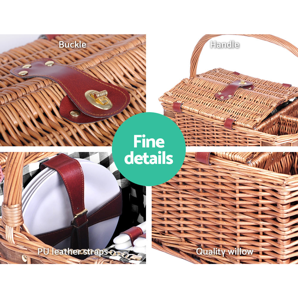 Alfresco 4 Person Picnic Basket Set Basket Outdoor Insulated Blanket Deluxe