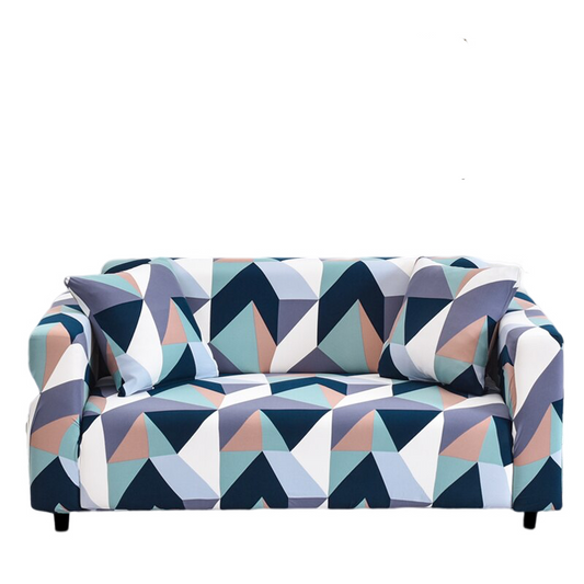 Anyhouz 4 Seater Sofa Cover Blue White Geometric Style and Protection For Living Room Sofa Chair Elastic Stretchable Slipcover