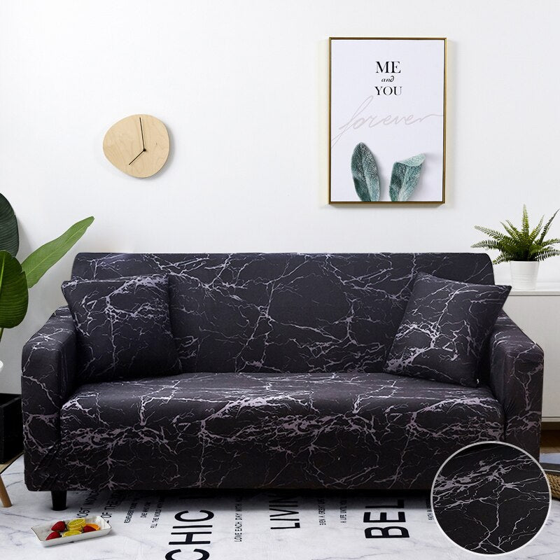 Anyhouz 2 Seater Sofa Cover Marble Black Style and Protection For Living Room Sofa Chair Elastic Stretchable Slipcover