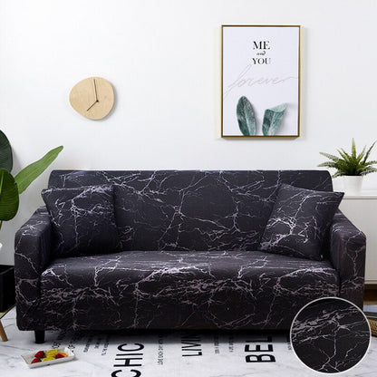 Anyhouz 4 Seater Sofa Cover Marble Black Style and Protection For Living Room Sofa Chair Elastic Stretchable Slipcover