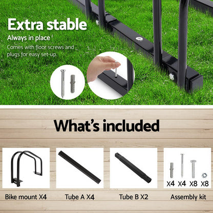 Weisshorn 4 Bike Stand Rack Bicycle Storage Floor Parking Holder Cycling Black