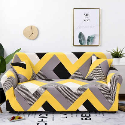 Anyhouz 2 Seater Sofa Cover Yellow Wave Style and Protection For Living Room Sofa Chair Elastic Stretchable Slipcover