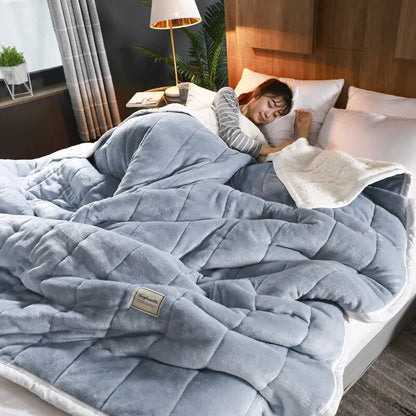 Anyhouz Blanket Light Grey Fleece Autumn Winter Warm 3 Layers Thicken Flannel Soft Comfortable Warmth Quilts Washable 180x200cm