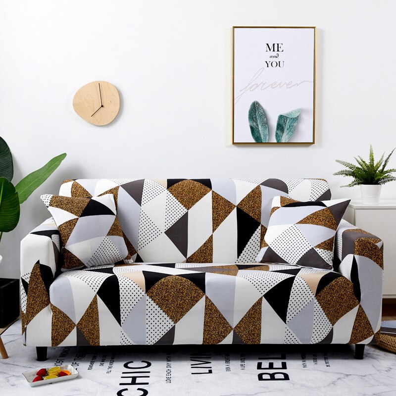 Anyhouz 1 Seater Sofa Cover Beige Geometric Style and Protection For Living Room Sofa Chair Elastic Stretchable Slipcover