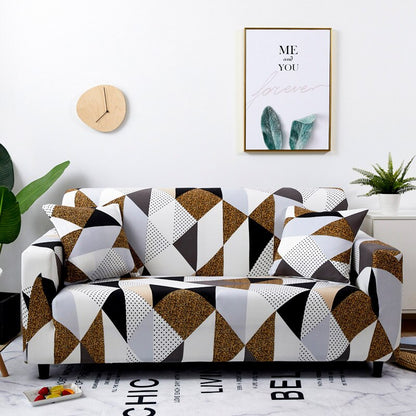 Anyhouz 4 Seater Sofa Cover Beige Geometric Style and Protection For Living Room Sofa Chair Elastic Stretchable Slipcover