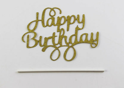 Happy Birthday Cake Topper Black Gold Silver Glitter Party Decorations Event