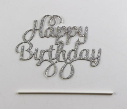 Happy Birthday Cake Topper Black Gold Silver Glitter Party Decorations Event