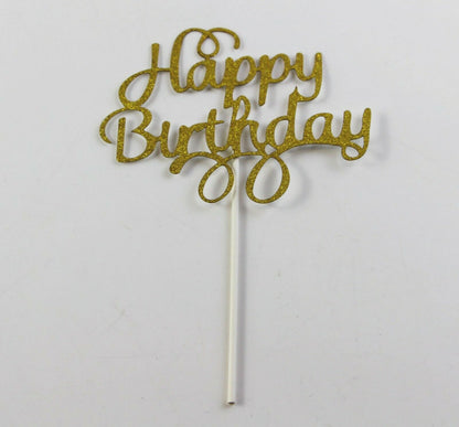 Happy Birthday Cake Topper Black Gold Silver Glitter Party Decorations Event