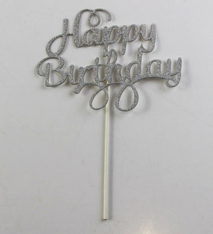 Happy Birthday Cake Topper Black Gold Silver Glitter Party Decorations Event