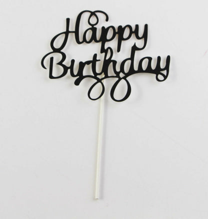 Happy Birthday Cake Topper Black Gold Silver Glitter Party Decorations Event