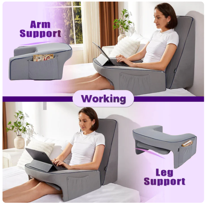 The Ultimate Memory Foam Reading and Gaming Pillow with Armrests by LuminaRest Large Arm Rest Pillow, Memory Foam Bed Rest Pillow for Reading, Working, Playing Steam Deck Switch or Sitting in Bed Floor Sofa