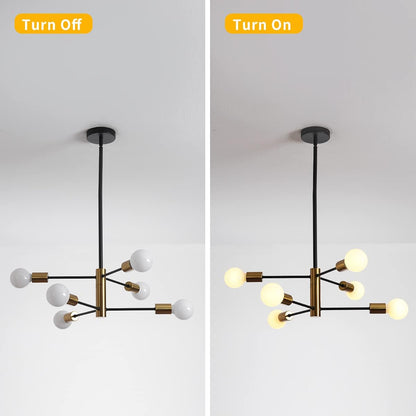 Sputnik Chandelier Modern Industrial, 6-Light , Black & Gold