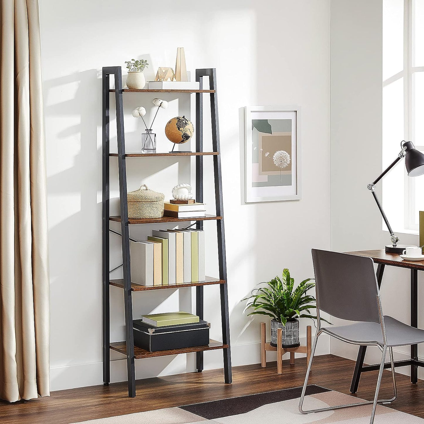 5-Tier Industrial Bookcase, Rustic Brown