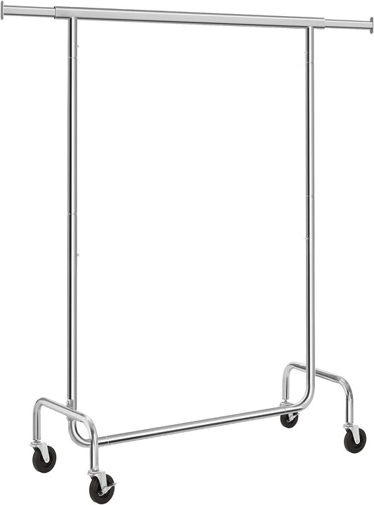 SONGMICS Heavy Duty Clothes Rack on Wheels Metal Chrome Extendable