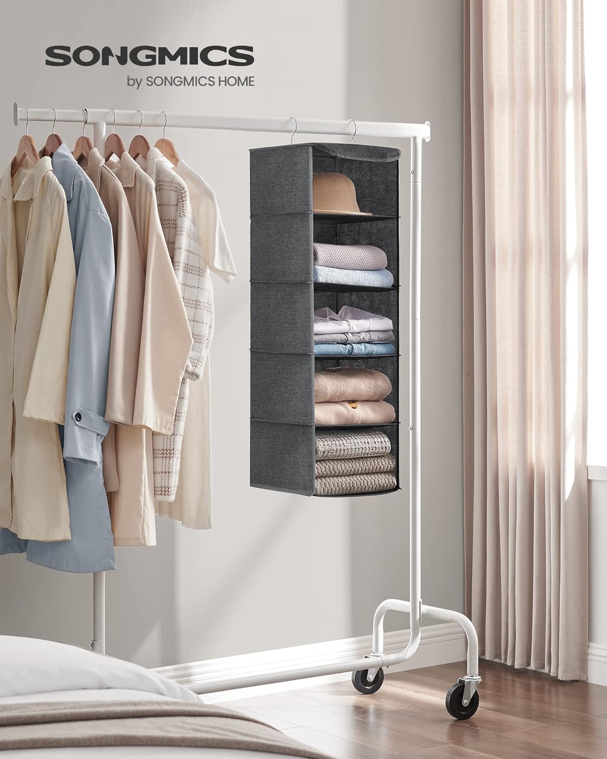 SONGMICS Hanging Wardrobe Storage Organiser Grey RYCH06G