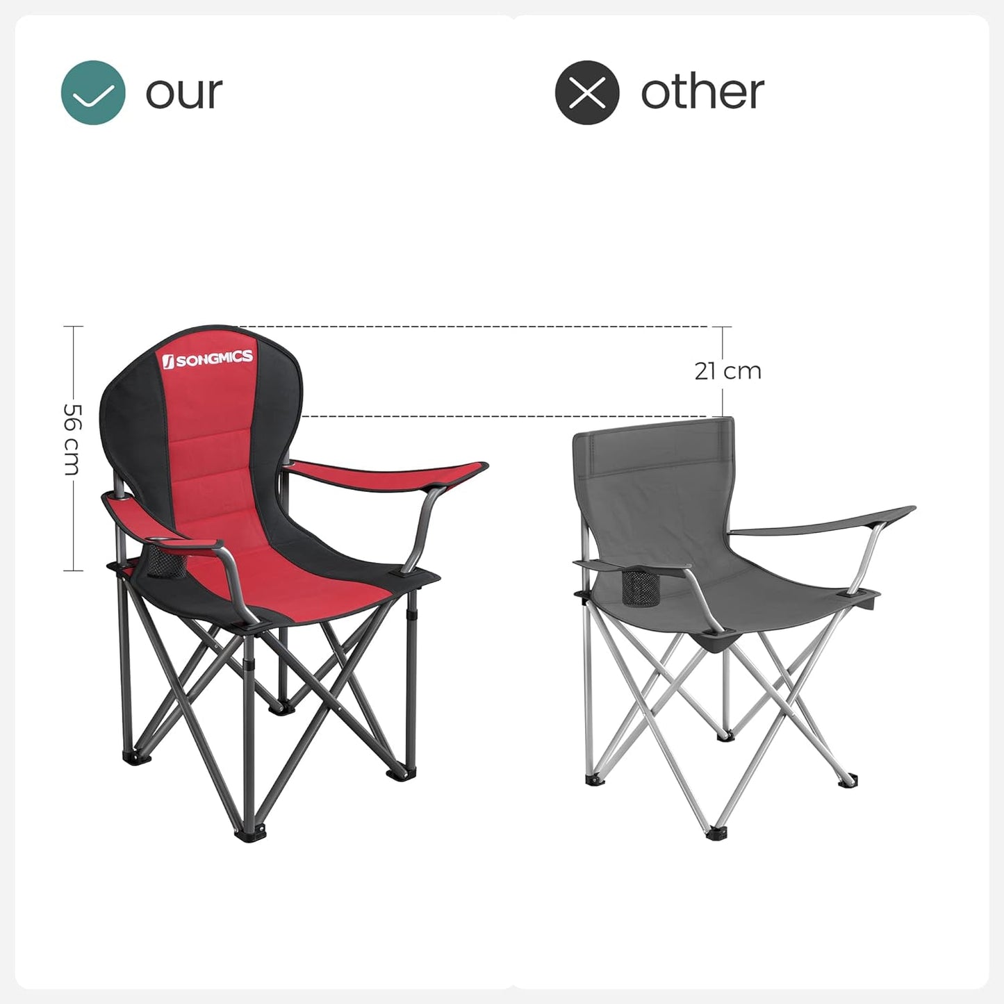 SONGMICS Folding Camping Chair with Bottle Holder Red and Black